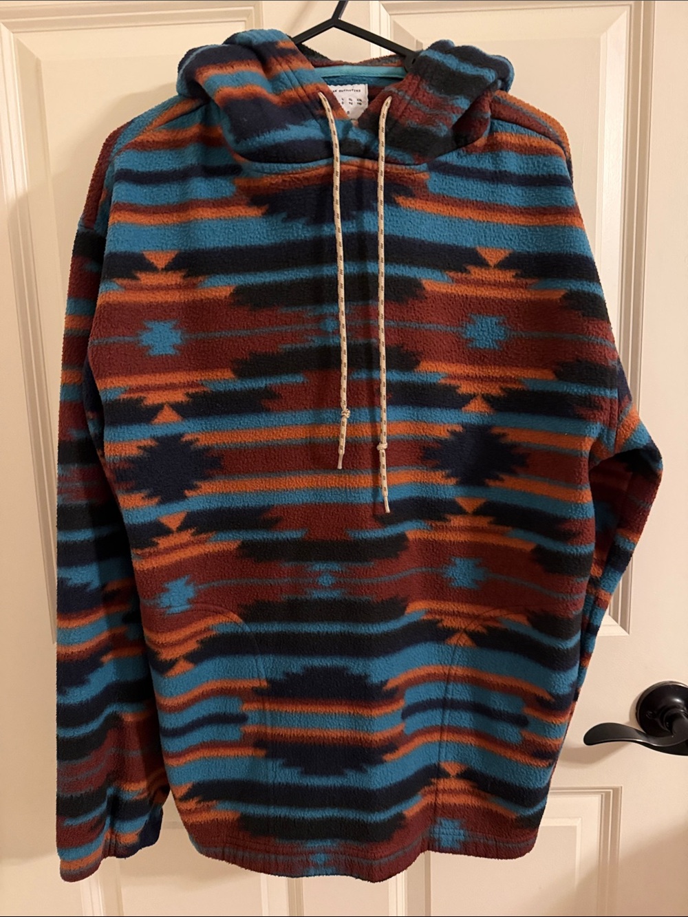Men's Hooded Fleece Sweater in Teal and Rust